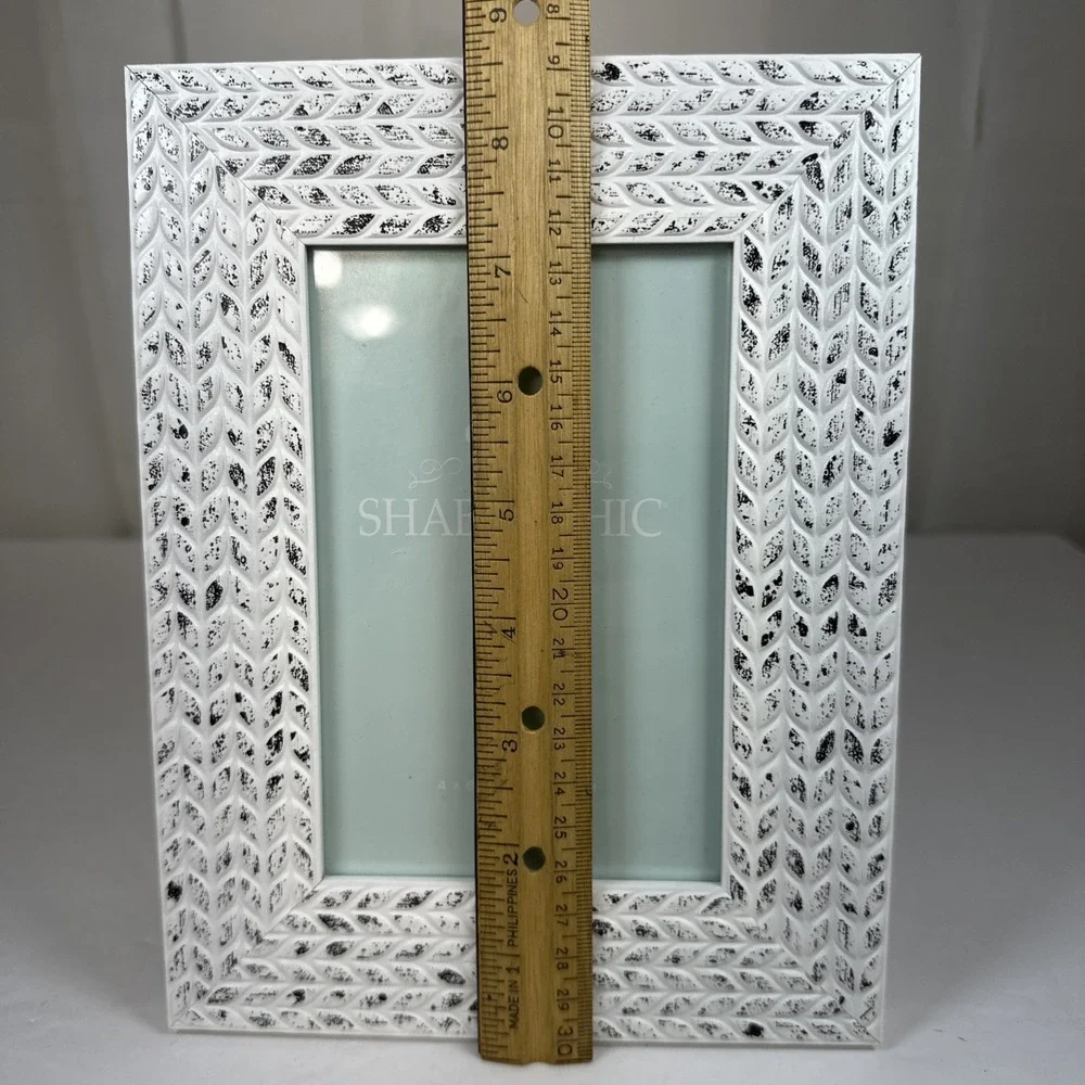 White Black Wheat Picture Frame 4x6 Photo 8.5x6.5 Frame Easel/Hang Shabby Chic